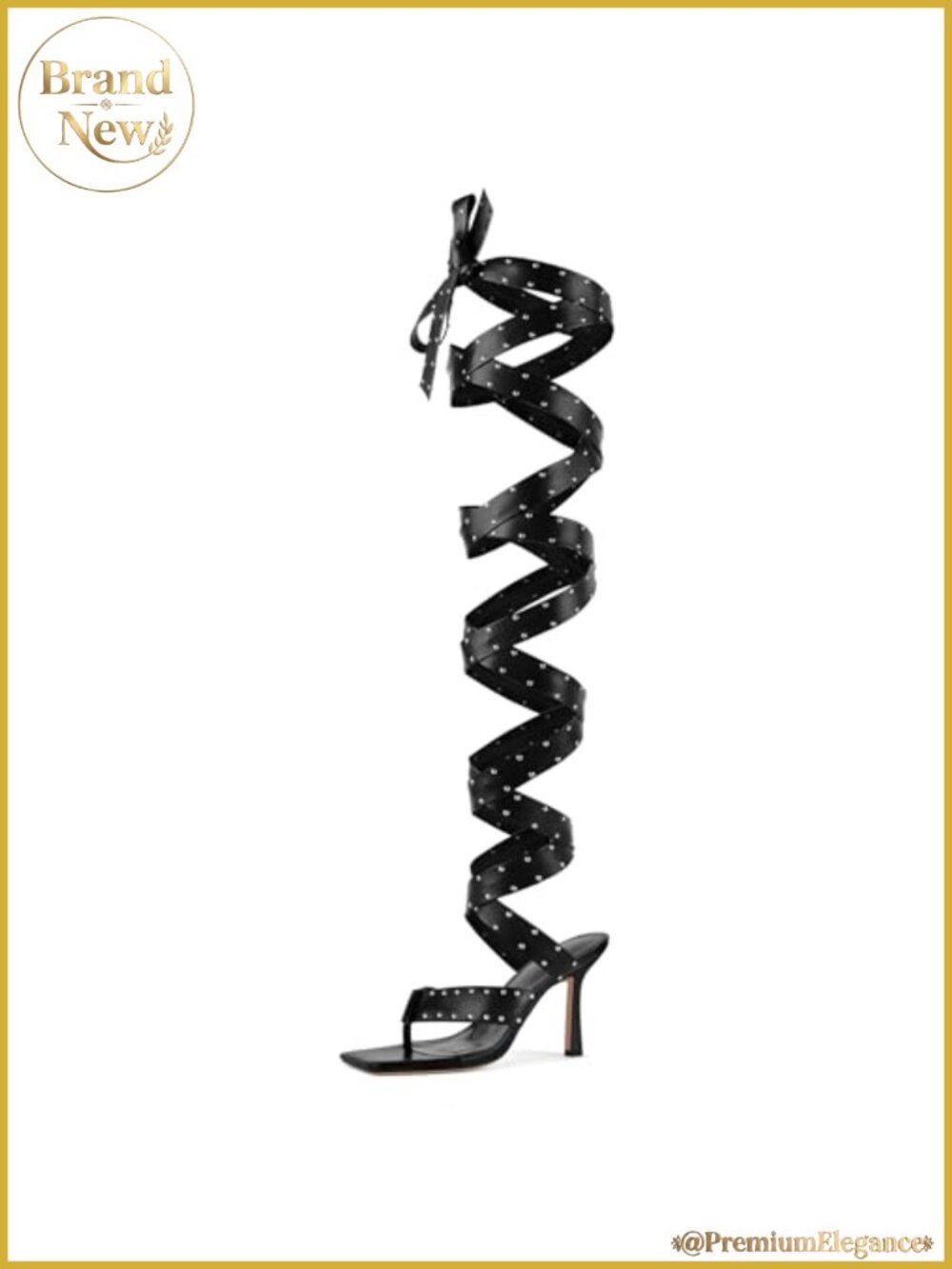 Studded Lace-Up Gladiator Stiletto Heels Square Toe Thigh High Party Sandals